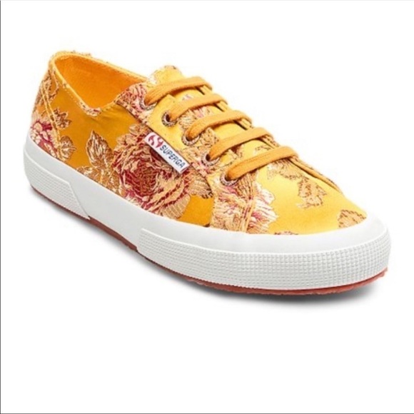 Superga Shoes - SuperGa Canary Yellow Floral Embroidered Satin Sneaker Size 8.5